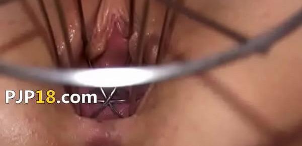  Weird vibrator in her spread vagina hole